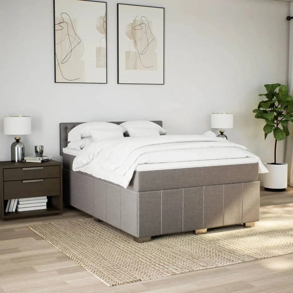 Κρεβάτι Boxspring με Στρώμα Taupe 160x200 εκ. Υφασμάτινο - Μπεζ-Γκρι