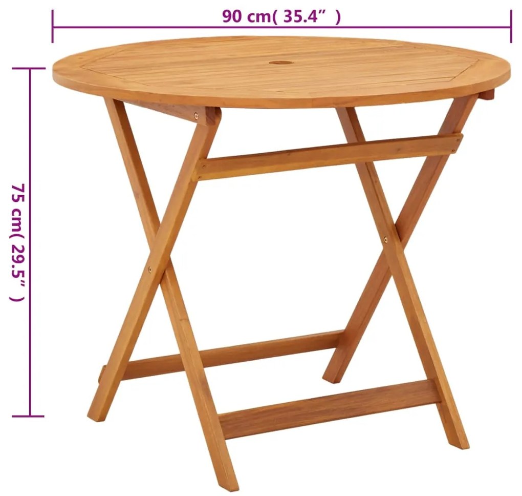 vidaXL Τραπέζι Κήπου Πτυσσόμενο Ø90x75 εκ. από Μασίφ Ξύλο Ευκαλύπτου