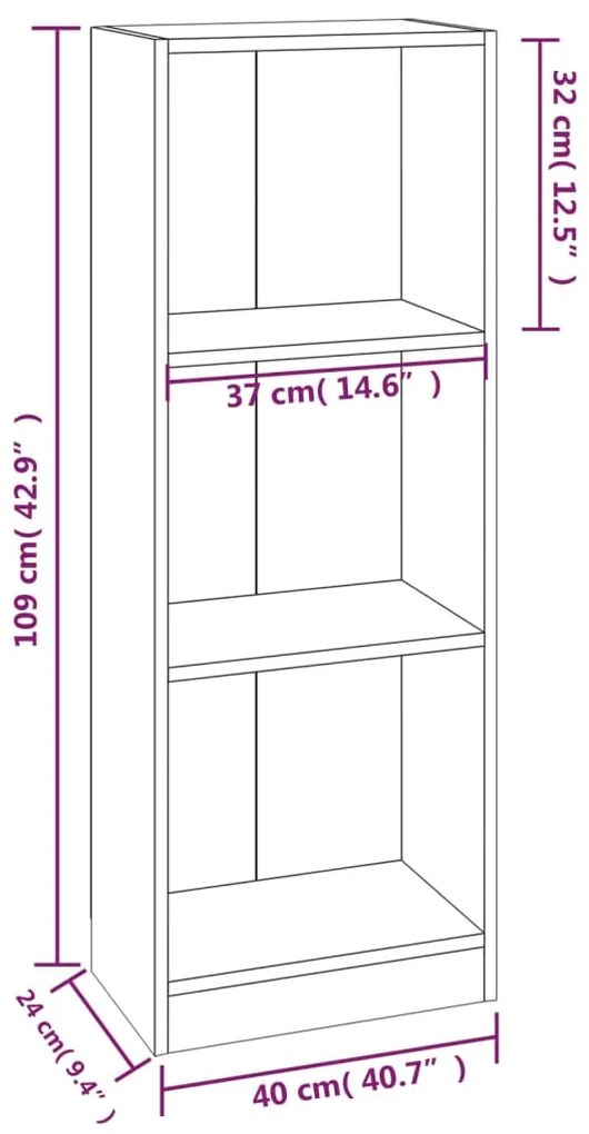 Βιβλιοθήκη με 3 Ράφια Καπνιστή Δρυς 40x24x109 εκ. Επεξεργ. Ξύλο - Καφέ