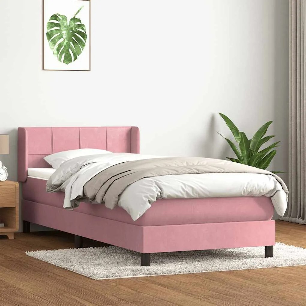 Κρεβάτι Boxspring με Στρώμα Ροζ 80x220 εκ. Βελούδινο - Ροζ