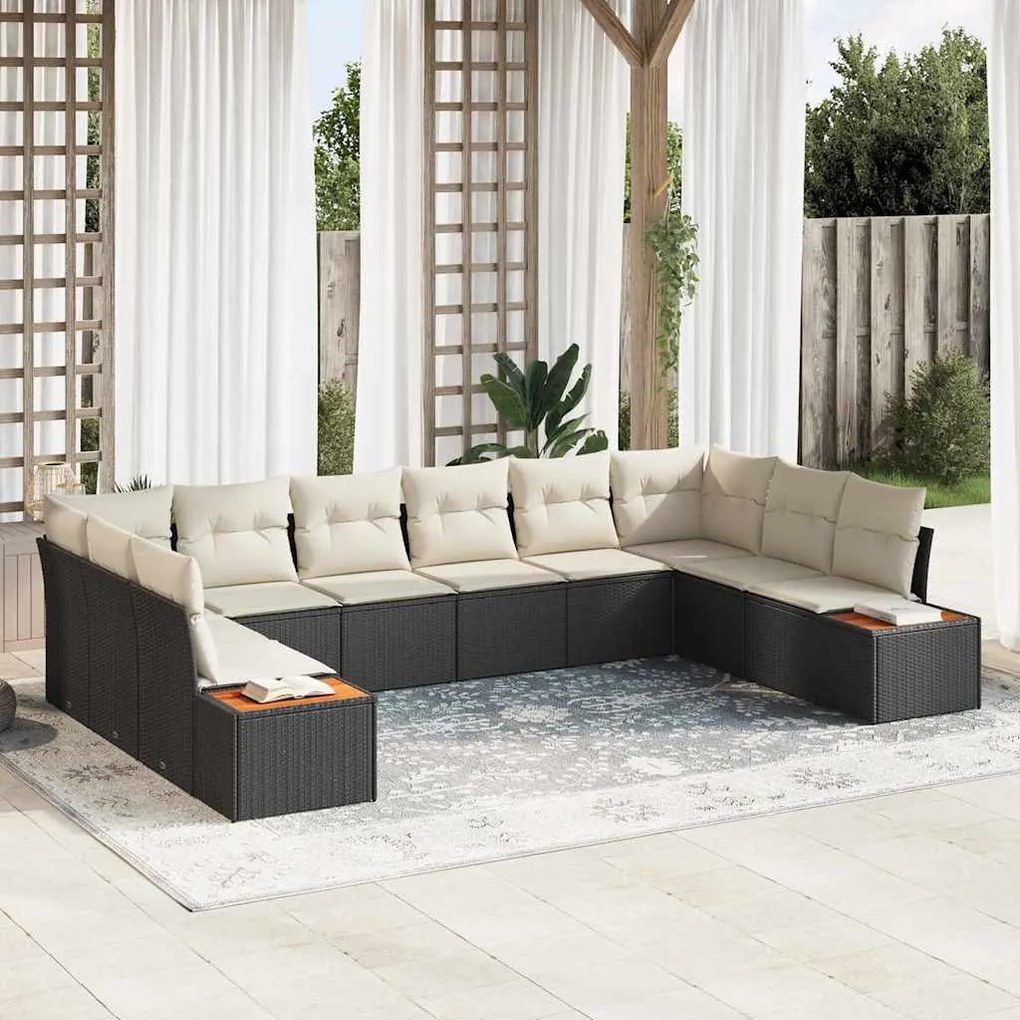 vidaXL Σετ Καναπέ Κήπου με μαξιλάρι 10 pcs Μαύρο Πολυ ράταν