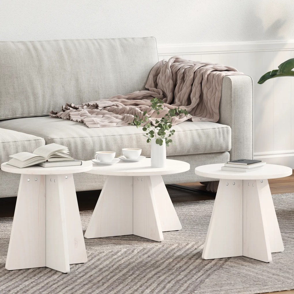 vidaXL Σετ Τραπεζιού Για Καφέ 3 pcs Λευκό 49 x 49 x 30 εκ.