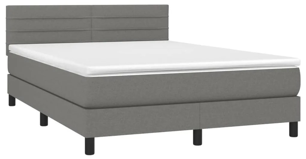 Κρεβάτι Boxspring με Στρώμα &amp; LED Σκ.Γκρι 140x200 εκ Υφασμάτινο - Γκρι