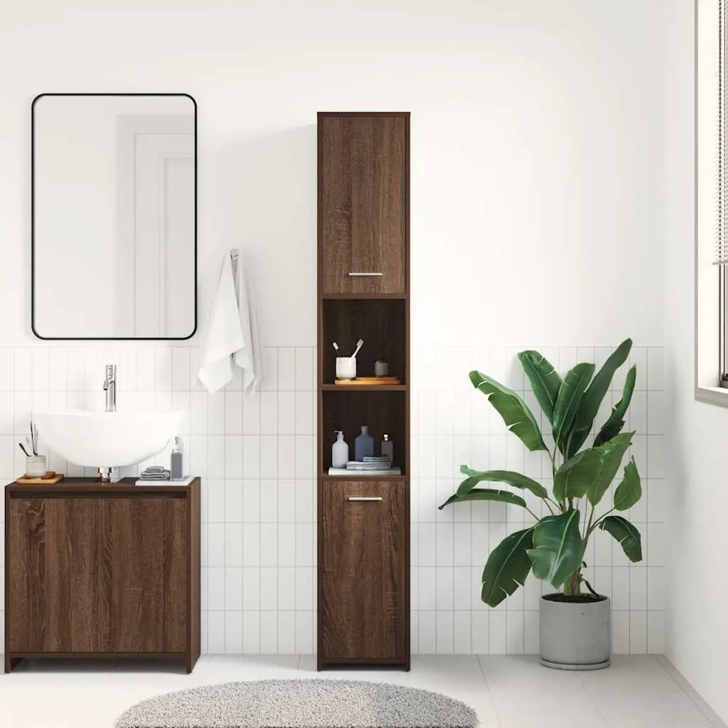 vidaXL Ντουλάπι Μπάνιου Καφέ Δρυς 30x30x183,5 εκ. Επεξεργασμένο Ξύλο