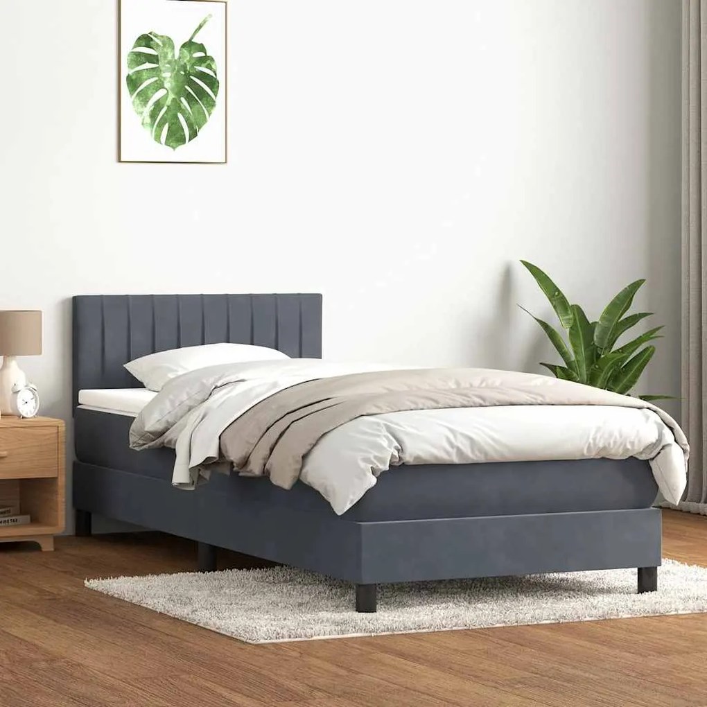 vidaXL Κρεβάτι Boxspring με Στρώμα Σκούρο Γκρι 100x210 εκ. Βελούδινο