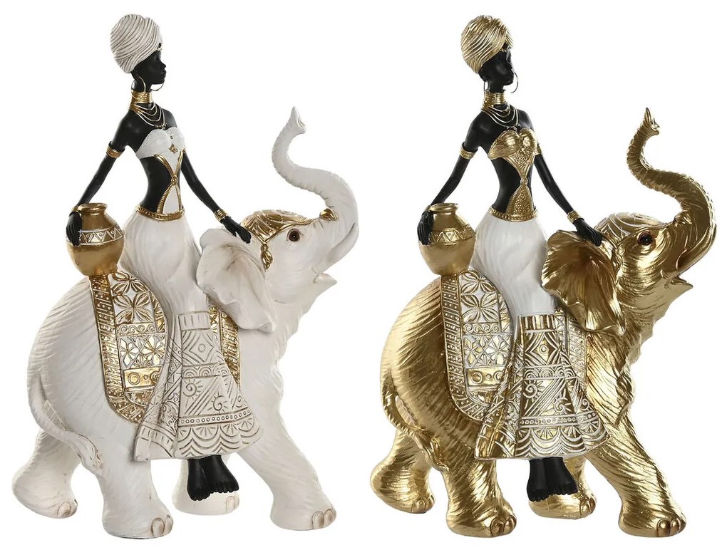 Διακοσμητική Φιγούρα Home ESPRIT Λευκό Μαύρο Χρυσό Ελέφαντας Αφρικάνα 21 x 11 x 32 cm (x2)
