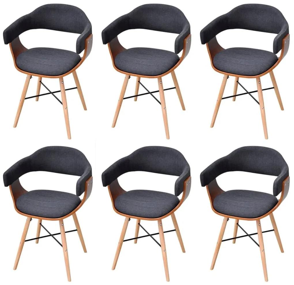 Καρέκλες Τραπεζαρίας 6 τεμ. Σκούρο Γκρι Λυγισμένο Ξύλο / Ύφασμα - Γκρι