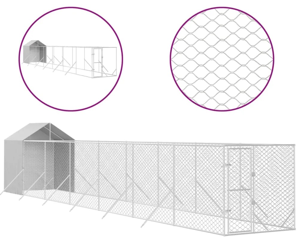 vidaXL Κλουβί Σκύλου Εξ. Χώρου με Οροφή Ασημί 2x14x2,5 μ. Γαλβ. Ατσάλι