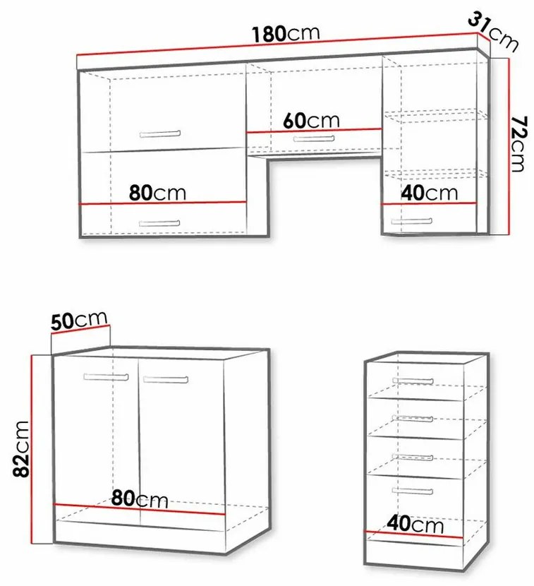 Σετ κουζίνας Upa 101, 180x50cm, 91 kg, Ινοσανίδες μέσης πυκνότητας, Πλαστικοποιημένη μοριοσανίδα | Epipla1.gr
