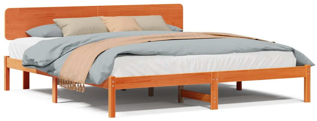 vidaXL Κρεβάτι με Κεφαλάρι Καφέ Κερί 180x200 cm από μασίφ πεύκο