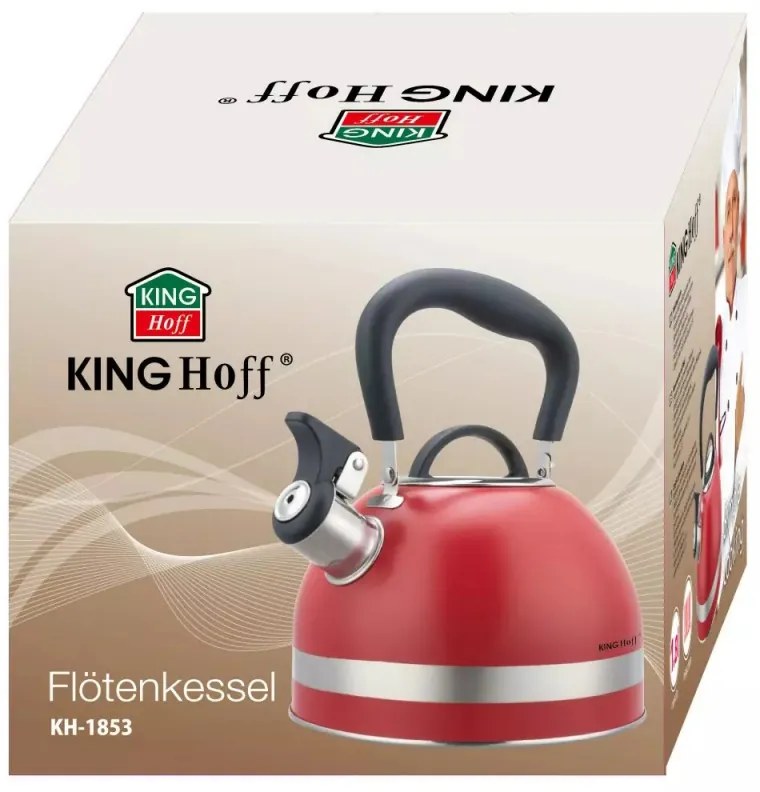 Βραστήρας με σφυρίχτρα Kinghoff KH 1853, 1,8 l, Επαγωγή, Θερμομονωμένη λαβή, Κόκκινο