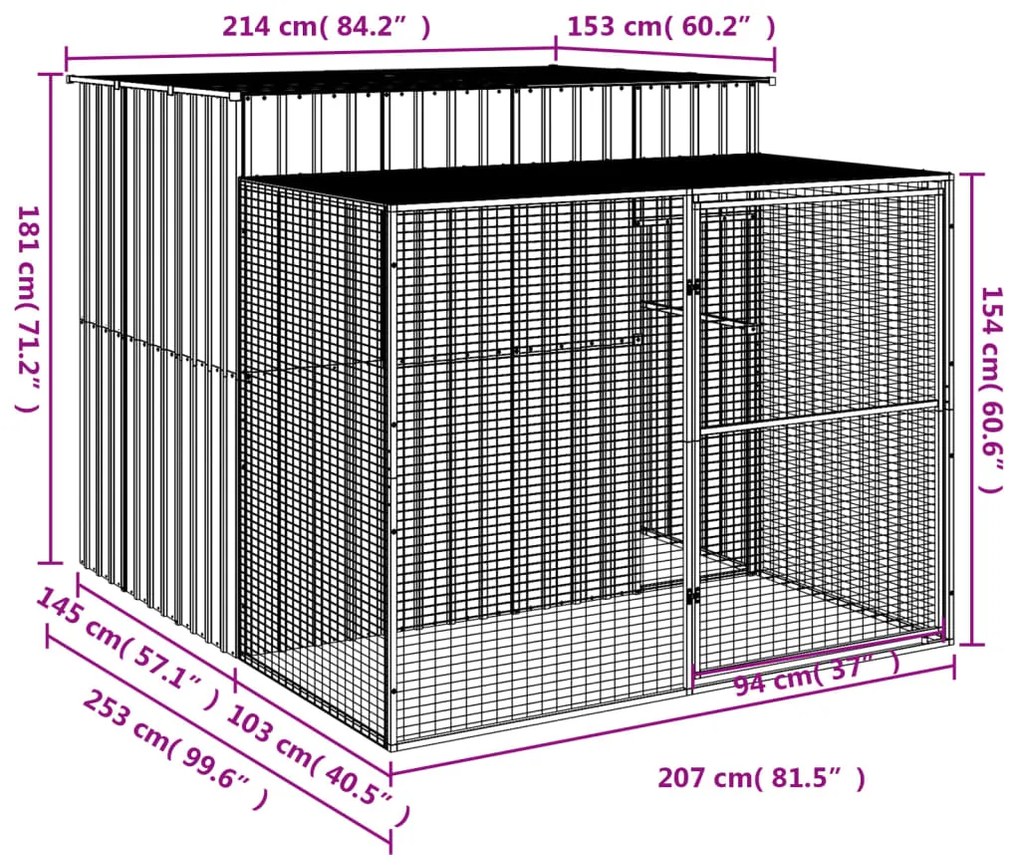 Σπιτάκι Σκύλου με Αυλή Ανθρακί 214x253x181 εκ. Γαλβαν. Χάλυβας - Ανθρακί