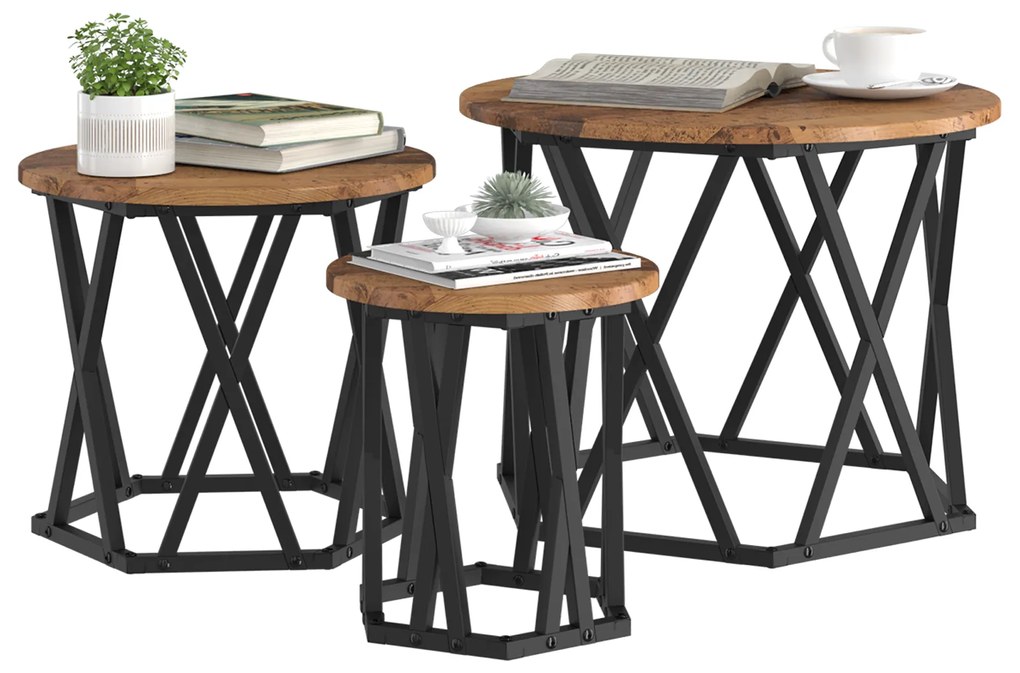 vidaXL Κομοδίνο Μονάδας 3 pcs Παλαιό ξύλο 53 x 53 x 40 cm