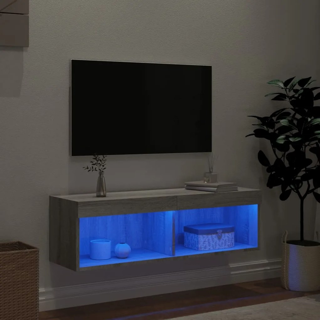 vidaXL Έπιπλο Τηλεόρασης με LED Γκρι Sonoma 100x30x30 εκ.