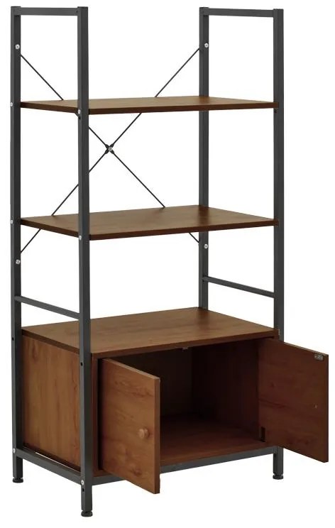 Ραφιέρα επιδαπέδια με ντουλάπι Kuili μέταλλο μαύρο - mdf καρυδί 60x36x121 εκ. 60x36x121 εκ.