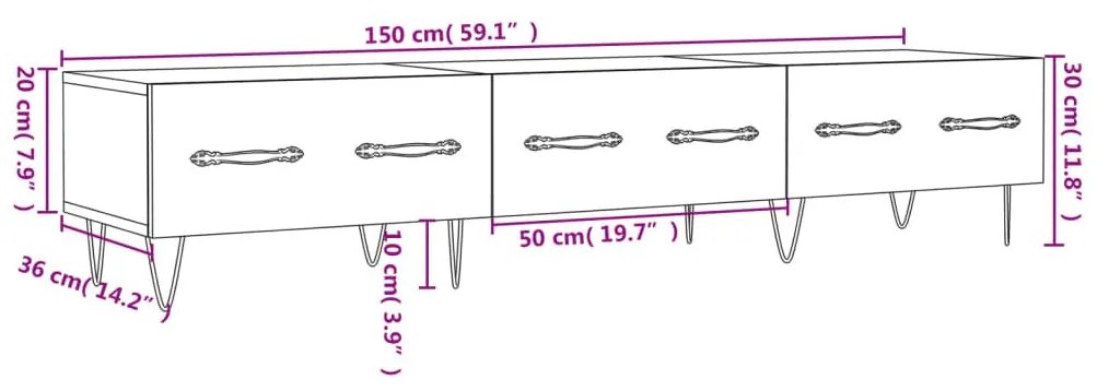 Έπιπλο Τηλεόρασης Γυαλ. Λευκό 150x36x30 εκ. Επεξεργασμένο Ξύλο - Λευκό