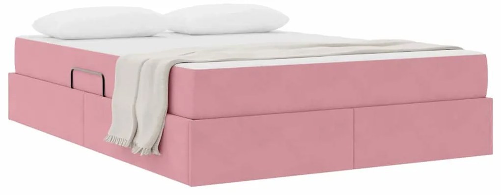 vidaXL Κρεβάτι με αποθηκευτικό χώρο και στρώμα Ροζ 140 x 200 cm