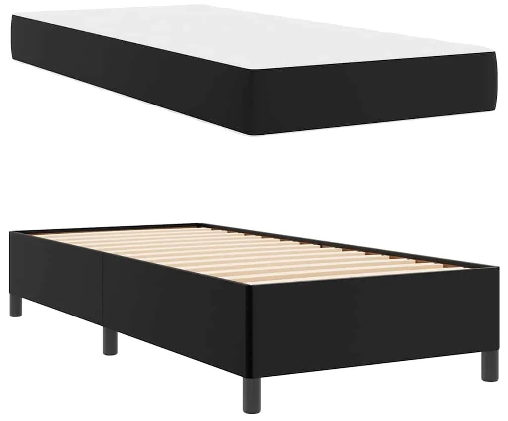 vidaXL Σκελετός κρεβατιού με στρώμα Μαύρο 90 x 190 cm Τεχνητό δέρμα
