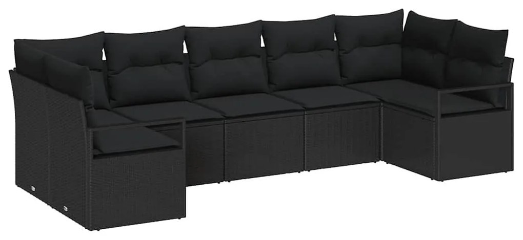 vidaXL Σετ Καναπέ Κήπου 7 pcs Μαύρο Πολυ ράταν