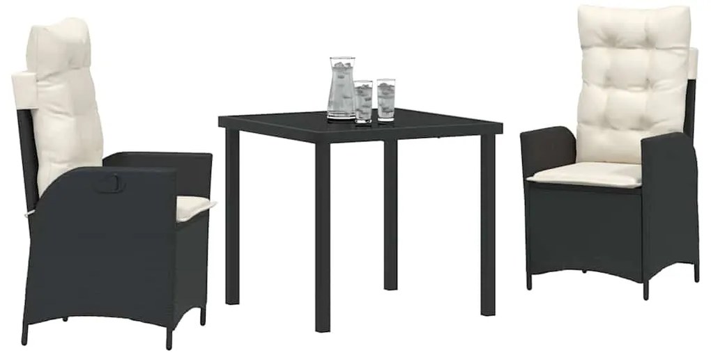 vidaXL Σέτ φαγητού για κήπο 3 pcs Μαύρο συνθετικό ρατάν