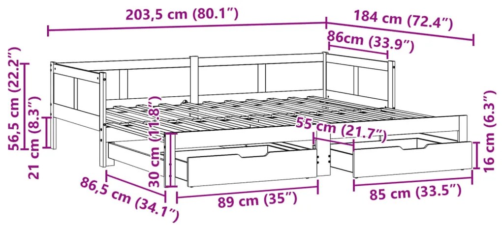 Καναπές Κρεβάτι Συρόμενος Χωρίς Στρώμα 90x200 εκ. &amp; Συρτάρια - Λευκό