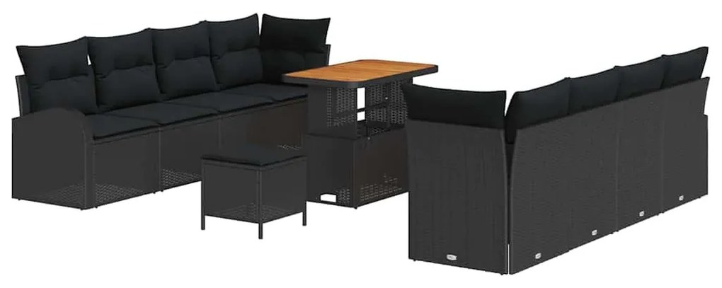 vidaXL Σετ Καναπέ Κήπου με μαξιλάρι 11 pcs Μαύρο 90 x 55 x 71 cm