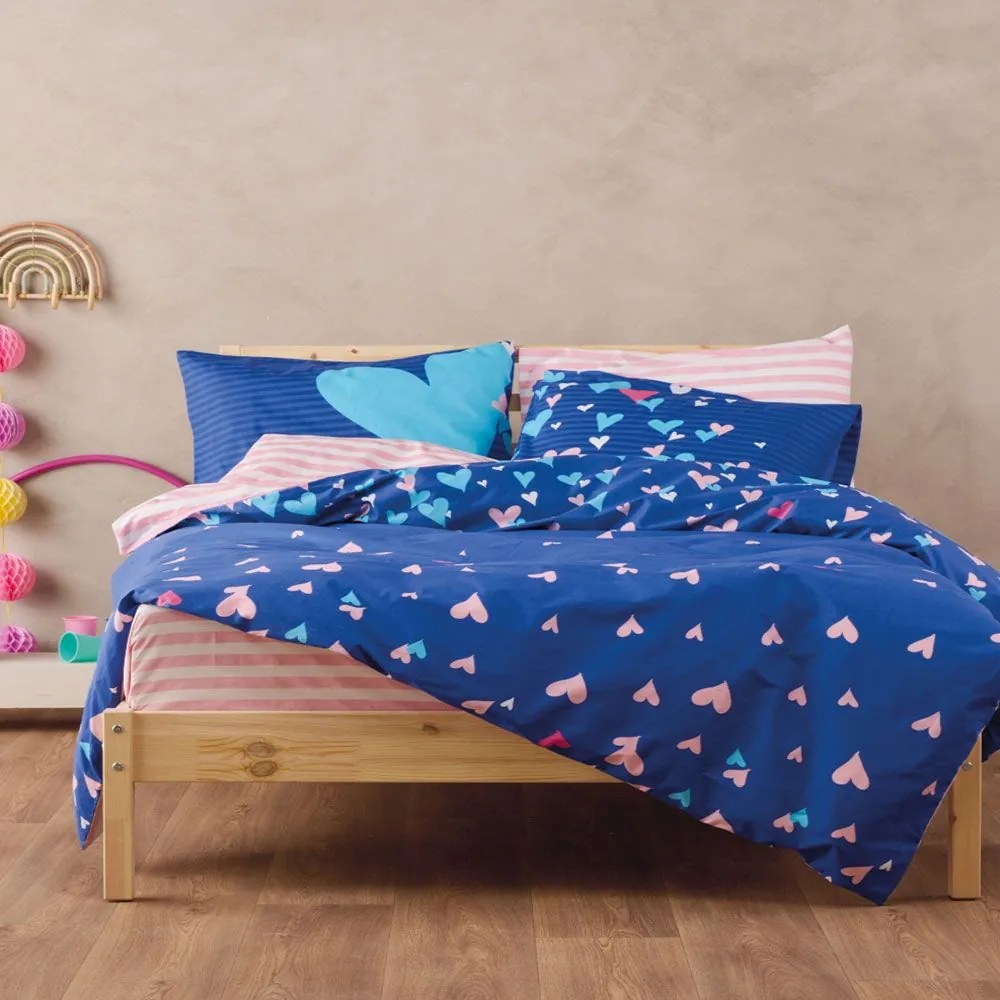 Παπλωματοθήκη Παιδική Libi (Σετ 2τμχ) Blue Kentia Μονό 165x245cm 100% Βαμβάκι