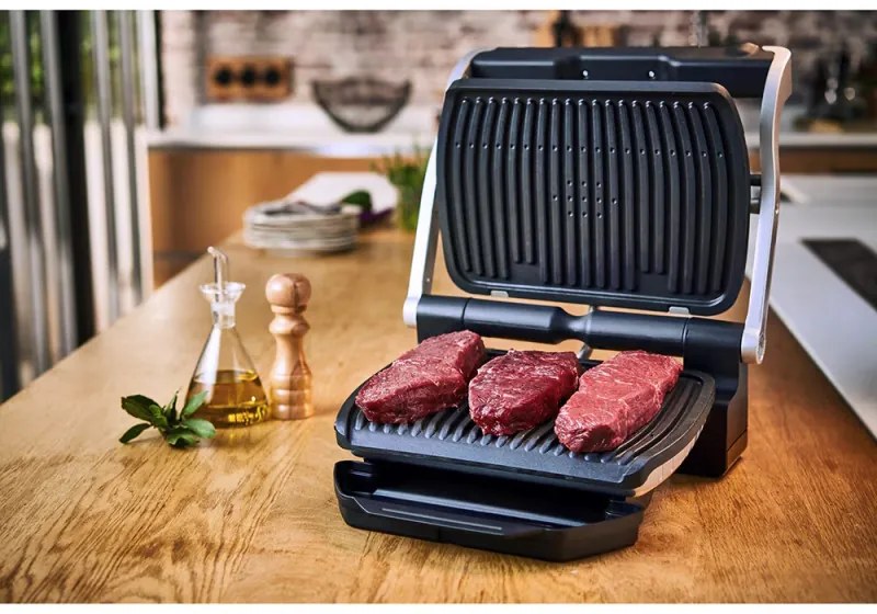 Ηλεκτρική ψησταριά Tefal OptiGrill+ Waffles GC716D12, 2000W, 6 προγράμματα, αντικολλητική επίστρωση Teflon, πλάκες βάφλας, ρύθμιση θερμοκρασίας, Max 275C, Inox