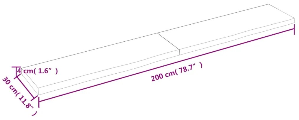 Ράφι Τοίχου Σκούρο Καφέ 200x30x(2-4) εκ. Επεξ. Μασίφ Ξύλο Δρυός - Καφέ