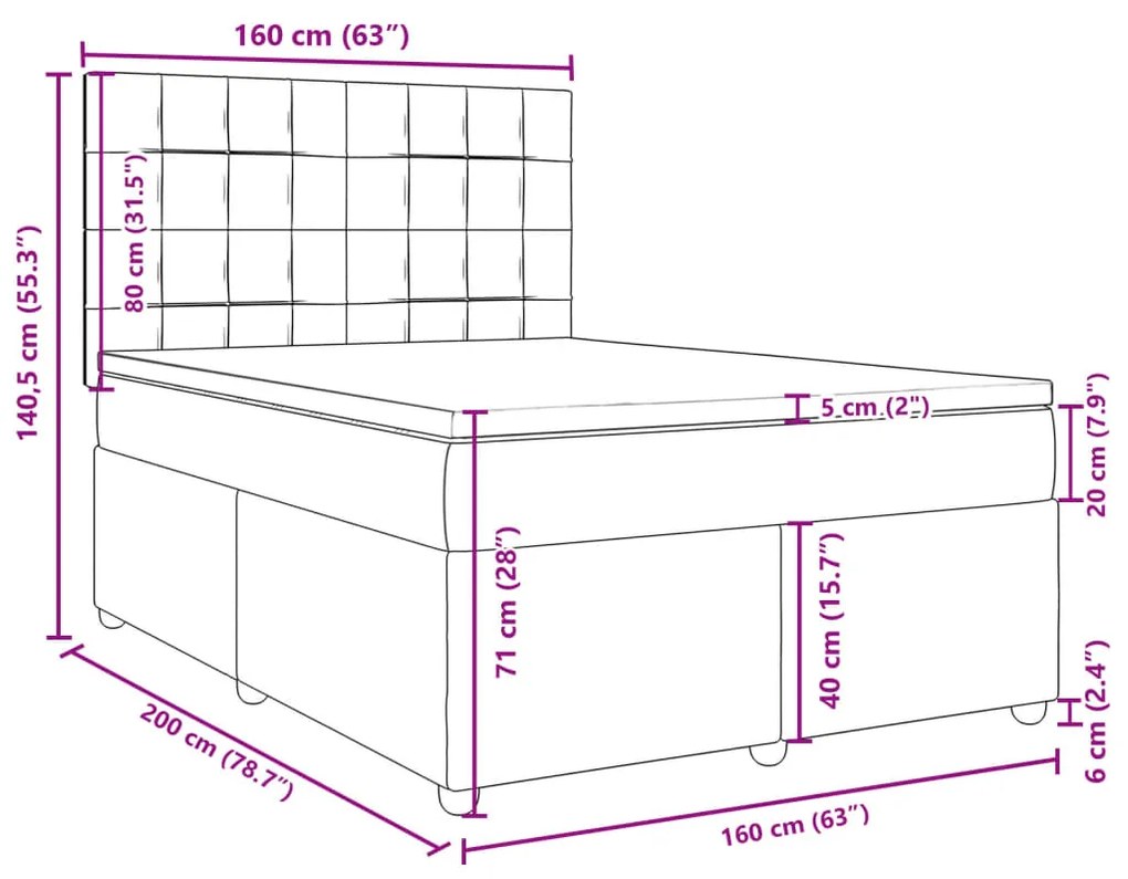 Κρεβάτι Boxspring με Στρώμα Μπλε 160x200 εκ. Υφασμάτινο - Μπλε