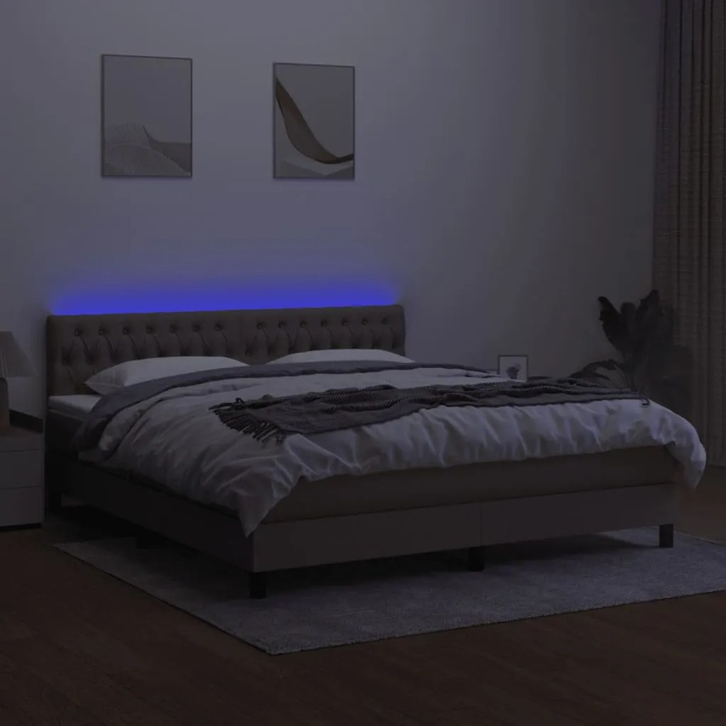 vidaXL Κρεβάτι Boxspring με Στρώμα & LED Taupe 160x200 εκ. Υφασμάτινο