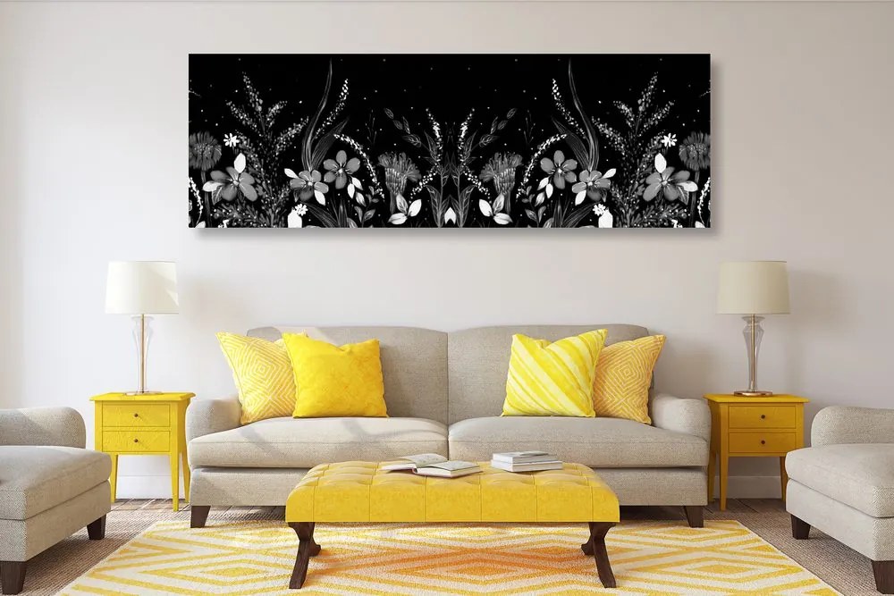 Εικόνα με λουλουδένιο στολίδι σε μαύρο & άσπρο - 120x40