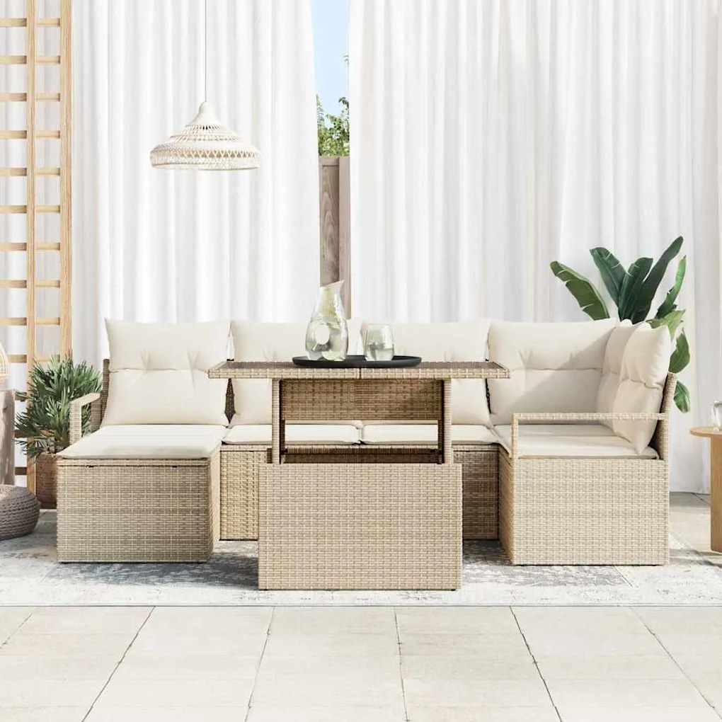 vidaXL Σετ Καναπέ Κήπου με μαξιλάρι 7 pcs μπεζ και κρεμ