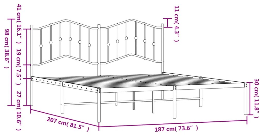 Πλαίσιο Κρεβατιού με Κεφαλάρι Λευκό 180x200 εκ. Μεταλλικό - Λευκό