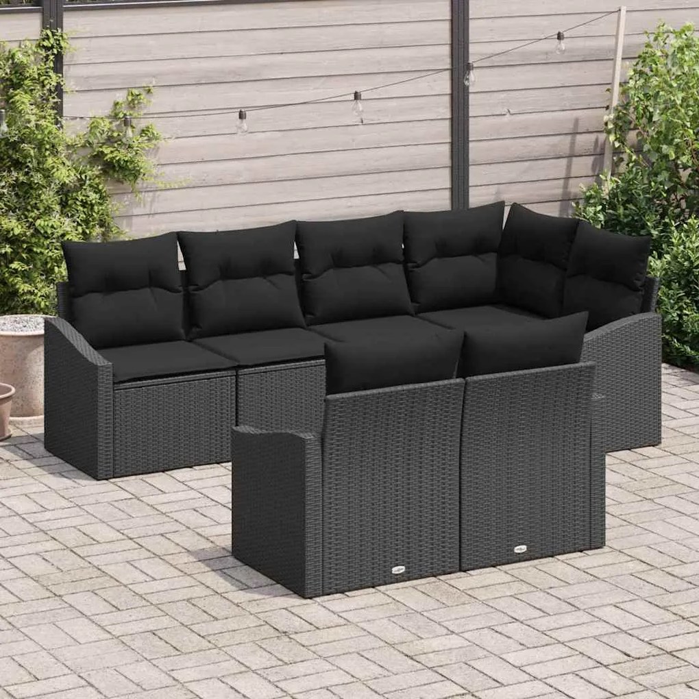 vidaXL Σετ Καναπέ Κήπου 7 pcs Μαύρο Πολυ ράταν