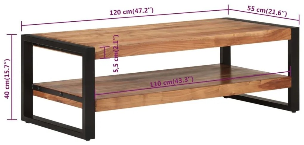 Τραπεζάκι Σαλονιού 120 x 55 x 40 εκ. από Μασίφ Ξύλο Ακακίας - Καφέ