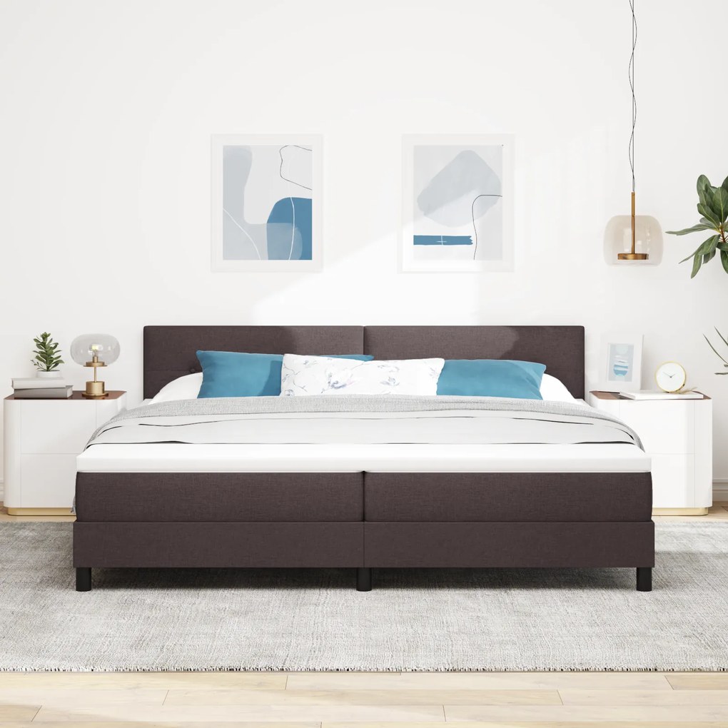 vidaXL Κρεβάτι με Στρώμα & LED Καφέ Σκούρο 200x200 εκ Υφασμάτινο