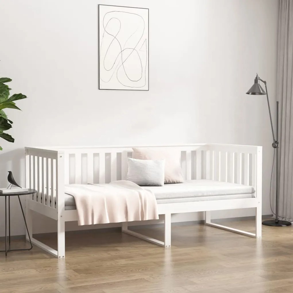 vidaXL Κρεβάτι ημέρας χωρίς στρώμα Λευκό 100x200 cm Στερεό ξύλο πεύκο