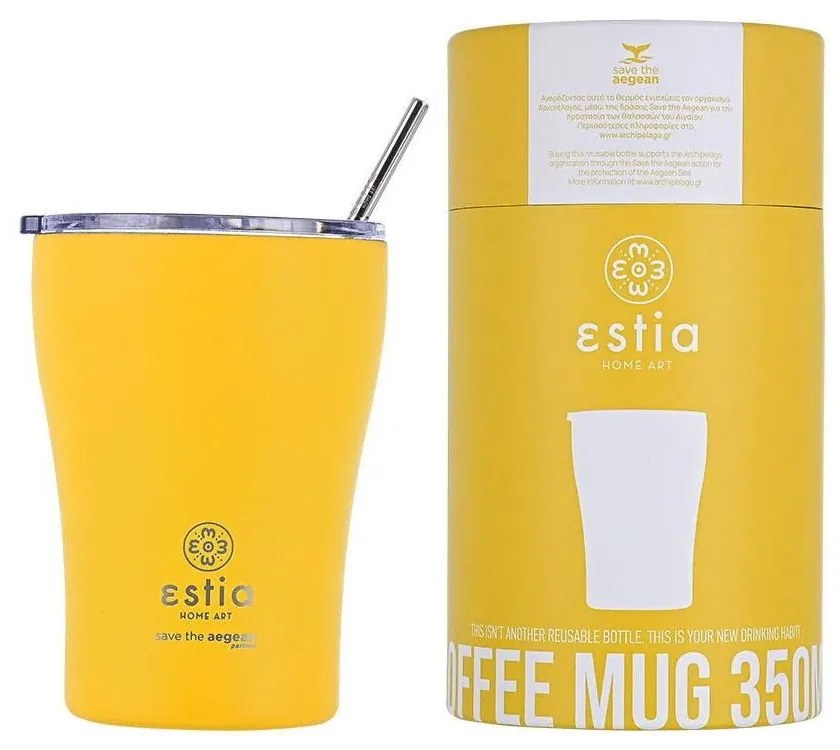 Ποτήρι-Θερμός Με Καλαμάκι Save The Aegean 01-12458 350ml Pineapple Yellow Estia