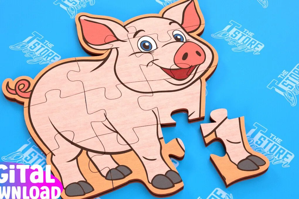 Intra απο ξύλο plywood  Χρώμα wenge 3mm-4mm πάχος - Παζλ Αγροικία | Pig Shape Puzzle |CNC Δίασταση 30x20 cm INTRAFABR-111298162