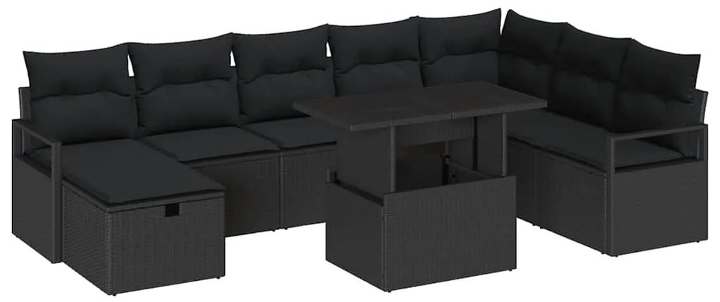 vidaXL Σετ Καναπέ Κήπου με μαξιλάρι 9 pcs Μαύρο Πολυ ράταν
