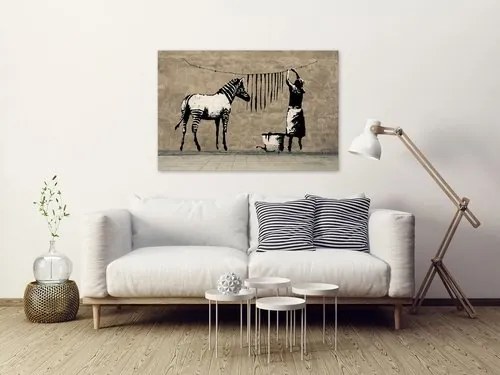 Πίνακας - Banksy: Washing Zebra on Concrete (1 Part) Wide - 120x80