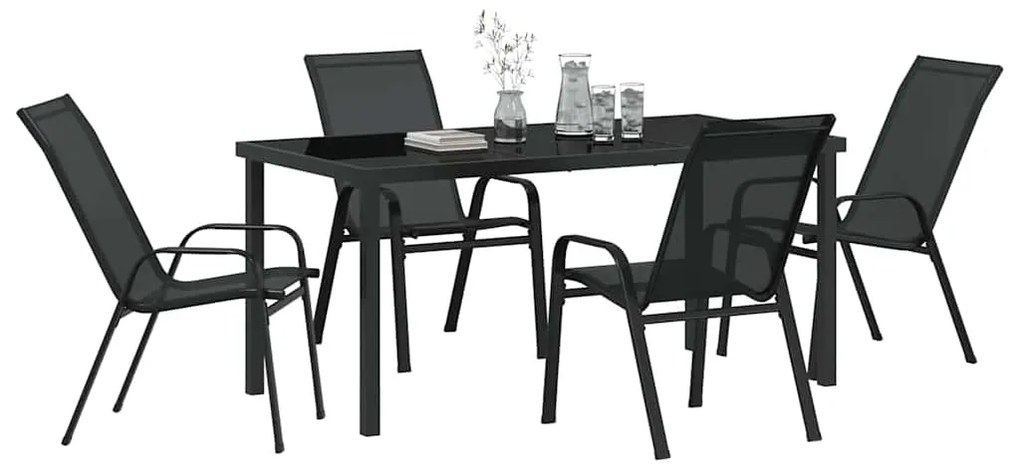 vidaXL Σέτ φαγητού για κήπο 5 pcs Μαύρο Ατσάλι με Πούδρα