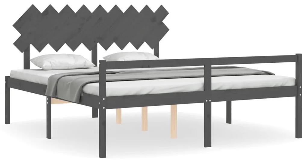 Κρεβάτι Ηλικιωμένου με Κεφαλάρι Γκρι Μασίφ Ξύλο Super King Size - Γκρι