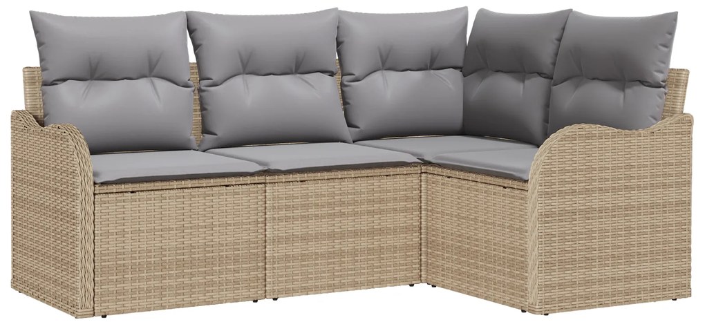 vidaXL σετ καναπέ 4 τεμαχίων με μαξιλάρια μπεζ Poly Rattan
