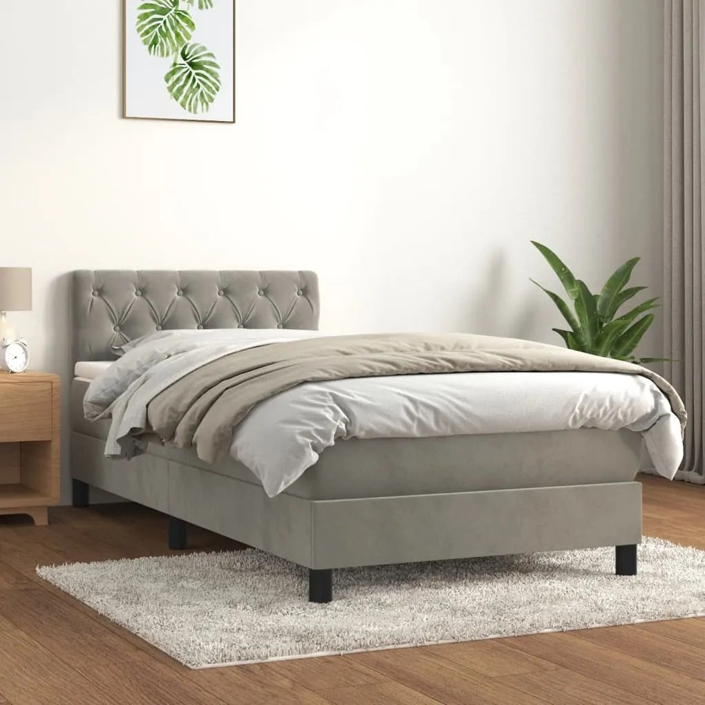 Κρεβάτι Boxspring με Στρώμα Ανοιχτό Γκρι 80x200 εκ. Βελούδινο