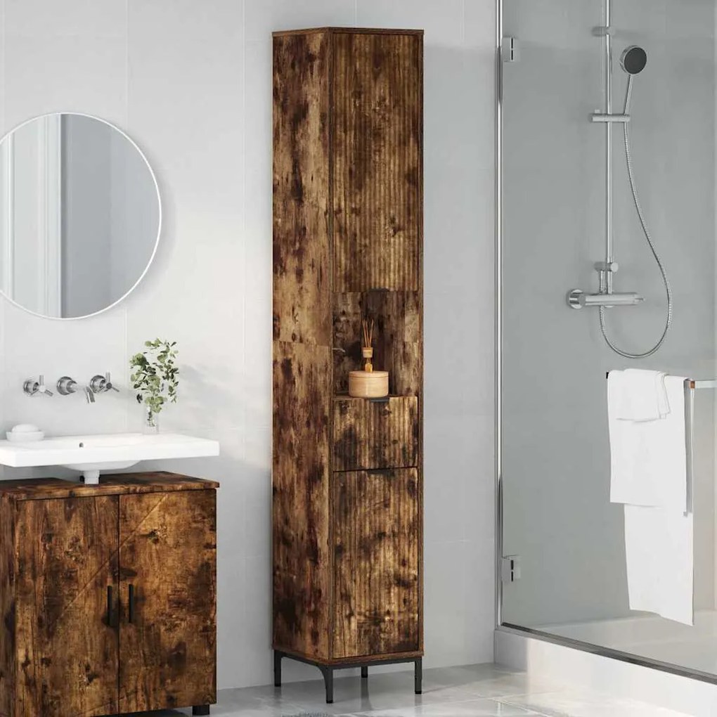 vidaXL Ψηλό ντουλάπι μπάνιου Καπνιστή δρυς 31.5 x 33 x 190 εκ.