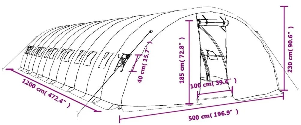 Θερμοκήπιο με Ατσάλινο Πλαίσιο Λευκό 60 μ² 12 x 5 x 2,3 μ. - Λευκό