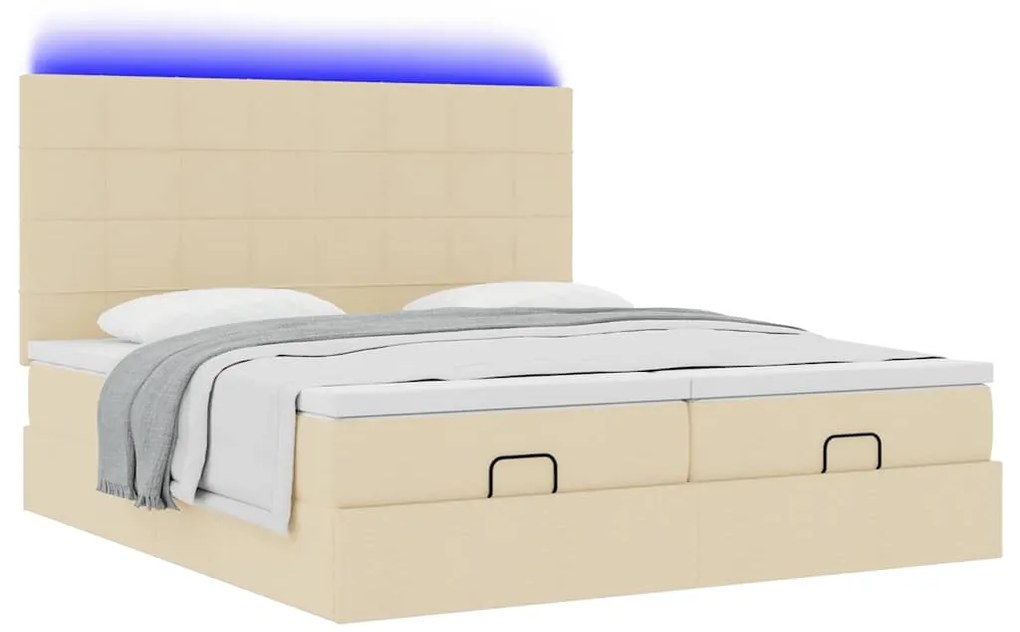 vidaXL Οθωμανικό κρεβάτι με στρώματα & LEDs Κρέμα 200x200cm ύφασμα