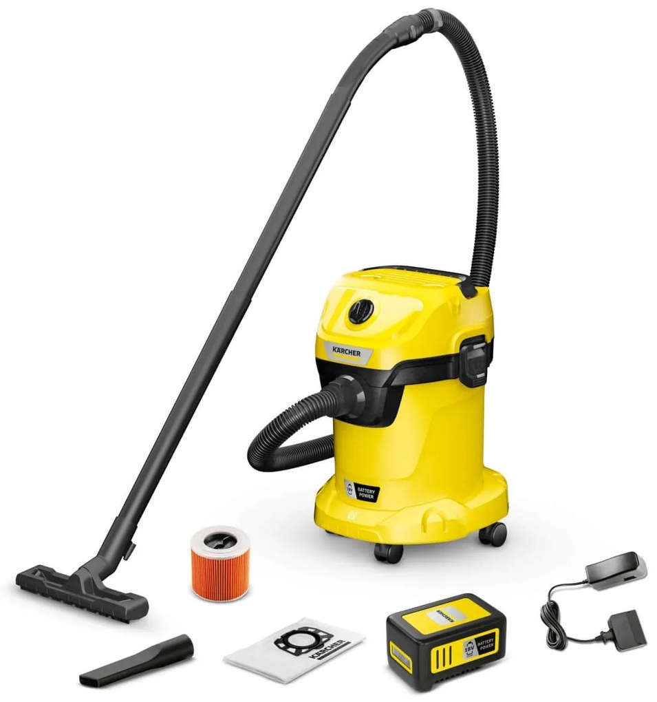 Σκούπα Kärcher Υγρής Και Ξηρής Αναρρόφησης WD 3-18 Battery Set (1.628-551.0) με Ισχύ 225 W και χωρητικότητα κάδου 17 L